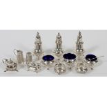 AMERICAN & ENGLISH STERLING & OTHER CONDIMENT  SET, 20TH C., TWELVE PIECES: Including a pair  of
