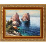 OIL ON CANVAS, H 12", L 16" MAJORCA SEASCAPE:  Unsigned. Depicting a view from the shore.  Framed