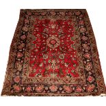 PERSIAN TABRIZ DESIGN WOOL RUG, C. 1920'S, W 4'  4", L 5' 5": Red ground having a central round