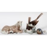 LLADRO PORCELAIN ANIMAL FIGURES, THREE, H 2"-7":  Including "Ducklings", #4895; "Little Horse