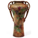 JAPANESE EARTHENWARE VASE, EARLY 20TH C., H 12"  W 7": Baluster form vase, flanked by pierced