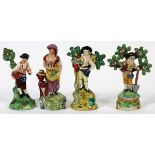 ENGLISH PORCELAIN FIGURES, 19TH C., FOUR, H 5  1/2'': Including two Staffordshire figures,  both