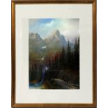 E. CHROMICZ PASTEL ON PAPER H 13.5", L 9.5"  MOUNTAIN LANDSCAPE: The mountain landscape  depicts