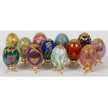 FRANKLIN MINT 'FABERGE IMPERIAL' PORCELAIN EGGS,  SET OF TWELVE, H 3": Each is uniquely decorated