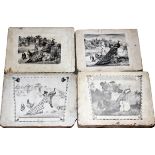 LITHOGRAPHIC PRINTING STONES, 4, GAME BIRDS IN  LANDSCAPE: Four Hand Carved Stone and Engraved