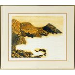 ROSLYN ROSE EMBOSSED COLORED ETCHING, H 15.5", L  19.5", "SHELTER BAY": Pencil signed lower  right,