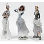 LLADRO PORCELAIN FIGURES OF WOMEN, THREE, H  14"-15": Including "Sea Breeze", #4922; "Spring