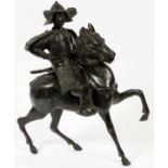 JAPANESE BRONZE SAMURAI RIDER & HORSE, H 23", L  15": depicts a Samurai on horseback with full