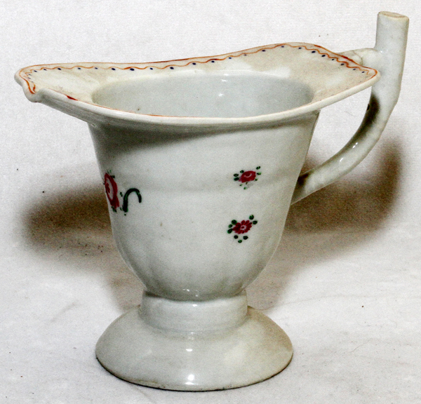 CHINESE EXPORT PORCELAIN CREAM PITCHER, C. 1800,  H 5": Helmet-form, decorated with floral  sprays. - Image 2 of 3