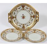 DRESDEN HAND-PAINTED PORCELAIN TRAY & PLATES,  EARLY 20TH C., THREE PIECES: Including a pair  of