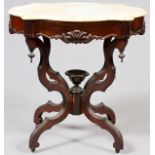 VICTORIAN ROSEWOOD OCCASIONAL TABLE WITH MARBLE  TOP, C. 1860, H 30", L 28", D 20": Ovoid form