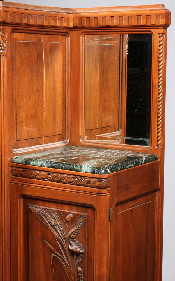 ATTRIB. TO MAJORELLE, ART NOUVEAU WALNUT  CABINET, C. 1900, H 73" W 78" D 16": Attributed  to Louis - Image 5 of 5