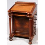 VICTORIAN STYLE BURL WOOD DAVENPORT DESK, H 33",  L 21", D 21": Having a hinged tooled leather