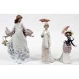 LLADRO PORCELAIN FIGURES OF LADIES, THREE, H  9"-12": Including "Afternoon Stroll", #5687;  "