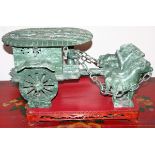 CHINESE JADE HORSE DRAWN CART, EARLY 20TH C, H  9" H., W 10", L 18": Jade horse drawn cart,