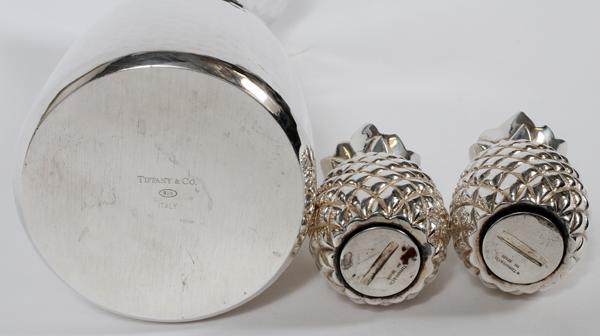 TIFFANY & COMPANY STERLING TABLEWARE, THREE, H 1  1/2" & 8 1/2": Including one vase, H. 8 1/2", - Image 2 of 2