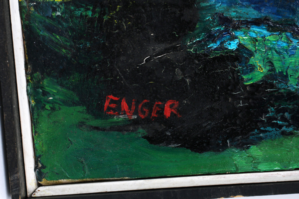 DONN ENGER [AMER. 20TH C], ACRYLIC ON CANVAS.  C1960, H 17", W 32", ABSTRACT: Multi-colored - Image 2 of 3