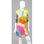 EMILIO PUCCI DRESS, SIZE 10: A cashmere and  seta dress in a whimsical pattern with 3/4  length