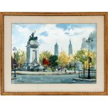 SIGNED, WATERCOLOR ON PAPER, 1950, H 15 1/4" W  21 3/8", MONUMENT: Illegibly signed at the  lower