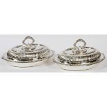 MAPPIN & WEBB ENGLISH SILVER PLATE COVERED  DISHES, PAIR, L 12": A pair of silver plated  covered