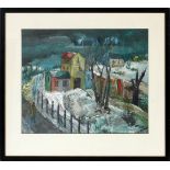 LEV-LANDAU [AMERICAN, B. 1895], GOUACHE ON  PAPER, C. 1945, H 16" W 19 1/2", WINTER ROAD:  Lev-