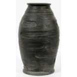 JOHN FOSTER [MICHIGAN, 20TH C.], CERAMIC VASE  MOUNTED AS LAMP, H 15 1/2": A black baluster  form