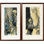 MERVIN JULES [AMERICAN, 1912-1994], LITHOGRAPH  PROOFS, TWO, H 19 3/4" W 8 3/4": Each is pencil