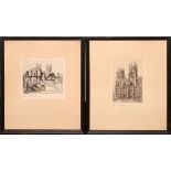 EDWARD J. CHERRY [BRITISH], ENGRAVINGS, TWO, 4  1/2" X 5" & 6" X 4", CATHEDRALS: Each is pencil