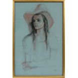 JUDITH KUEHNE [AMERICAN, 20TH C.], SKETCH ON  PAPER, 1969, H 23" W 15 1/2", "GIRL WITH A  BONNET":