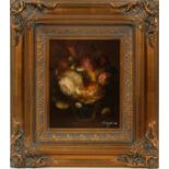 MAYER [20TH C.], OIL ON CANVAS, H 9 3/8" W 7  1/2', FLORAL STILL LIFE: Signed at the lower  right;