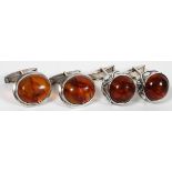 EASTERN EUROPEAN AMBER/SILVER HALLMARK CUFFLINKS  2-PR: Hall Mark Shows a 'k' at the back of the