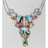 SWAROVSKI CRYSTAL BIB NECKLACE, L 16": Double  box-link neck chain set with nine crystals in  two