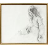 JUDITH KUEHNE [AMERICAN, 20TH C.], SKETCH ON  PAPER, 1970, H 19" W 23", "THE READER": Pencil  signed