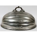PEWTER TURKEY DOME, C. 1900, H 10", L 29":  Melon motif, with a fruit and vine handle.