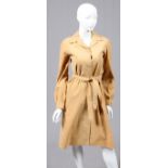 HALSTON FULL LENGTH SUEDE JACKET: Cream color  with 6 buttons and a belt for closure. Measuring  41"