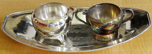 ONEIDA SILVER PLATE AND OTHER SILVER PLATE:  Oneida Silver plate covered creamer, sugar &  tray. A - Image 6 of 15