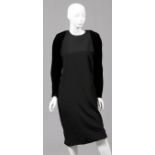 GIVENCHY SILK EVENING DRESS WITH VELVET LONG  SLEEVES, SIZE 42: A silk evening dress with  zipper