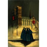 J.A. SILL, M.D., OIL ON CANVAS PANEL, 1979, H  36", W 24", NUNS & CHURCH: Signed, dated and