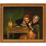 W. HAMPTON, OIL ON CANVAS, H 19 1/2" W 23 1/2",  PLAYING CARDS: Signed at the lower right,  interior