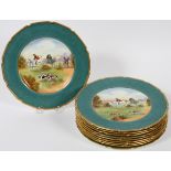 ROYAL DOULTON PORCELAIN CABINET PLATES, C1928,  10 PCS. DIA 10 1/2": Having a scalloped rim  with