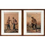 L.C. EARLE CHROMOLITHOGRAPHS, HUNTERS 1880 PAIR  H 14" W 9 1/2": framed, CH Zink printer