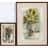 MARY JANE BIGLER [AMERICAN], WATERCOLORS, TWO, H  22" W 14", FLORAL STILL LIVES: Including two