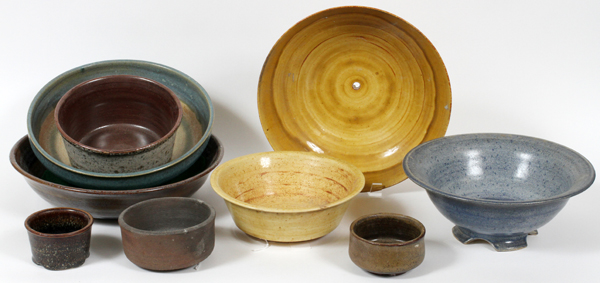 JOHN FOSTER [MICHIGAN, 20TH C.], STONEWARE  BONSAI POTS, NINE PIECES: Stoneware pots made  for