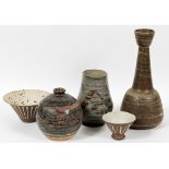 JOHN FOSTER [MICHIGAN, 20TH C.], POTTERY  VESSELS, FIVE PIECES: Including three vases,  together