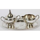 ONEIDA SILVER PLATE AND OTHER SILVER PLATE:  Oneida Silver plate covered creamer, sugar &  tray. A