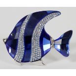 SWAROVSKI CRYSTAL ANGELFISH BROOCH, W 2":  Faceted blue crystal angelfish with beaded  crystal