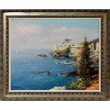 ARIGLIA [20TH C.], OIL ON CANVAS, H 24" W 30",  COASTAL VILLAGE: Signed at the lower left  {