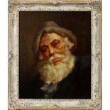 POLCZER LAJOS, OIL ON BOARD, C 1950 H 23", W  19", PORTRAIT OF BEARDED MAN WITH HAT: Signed  lower