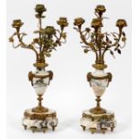 FRENCH GILT BRONZE AND MARBLE, 4 LIGHT,  CANDELABRA, 19TH.C. PAIR, H 18", W 8": Gilt  metal arms