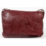 PRADA BURGUNDY LEATHER SHOULDER BAG, W 12":  Embossed burgundy leather exterior, magnetic  flap